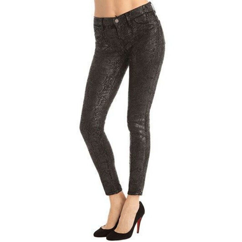 New J Brand Jeans Skinny Womens Leggings Black Matte Boa Snake 25 Coated USA